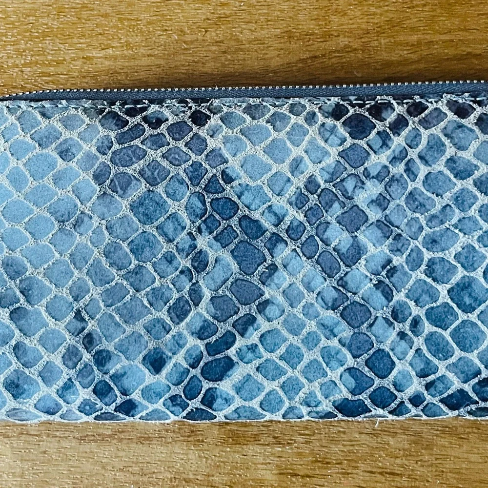 MICHAEL KORS Bedford Continental Python Snake Embossed Leather Wallet- Blue - Picture 9 of 14